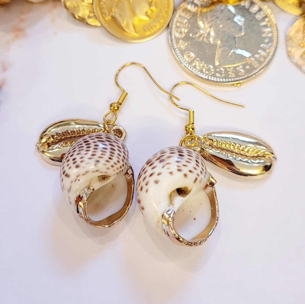 Handmade Gold Plated Genuine Sea Shell Drop Earrings